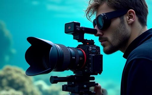 A person with an underwater camera setup.