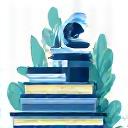 Icon of a microscope and books representing research